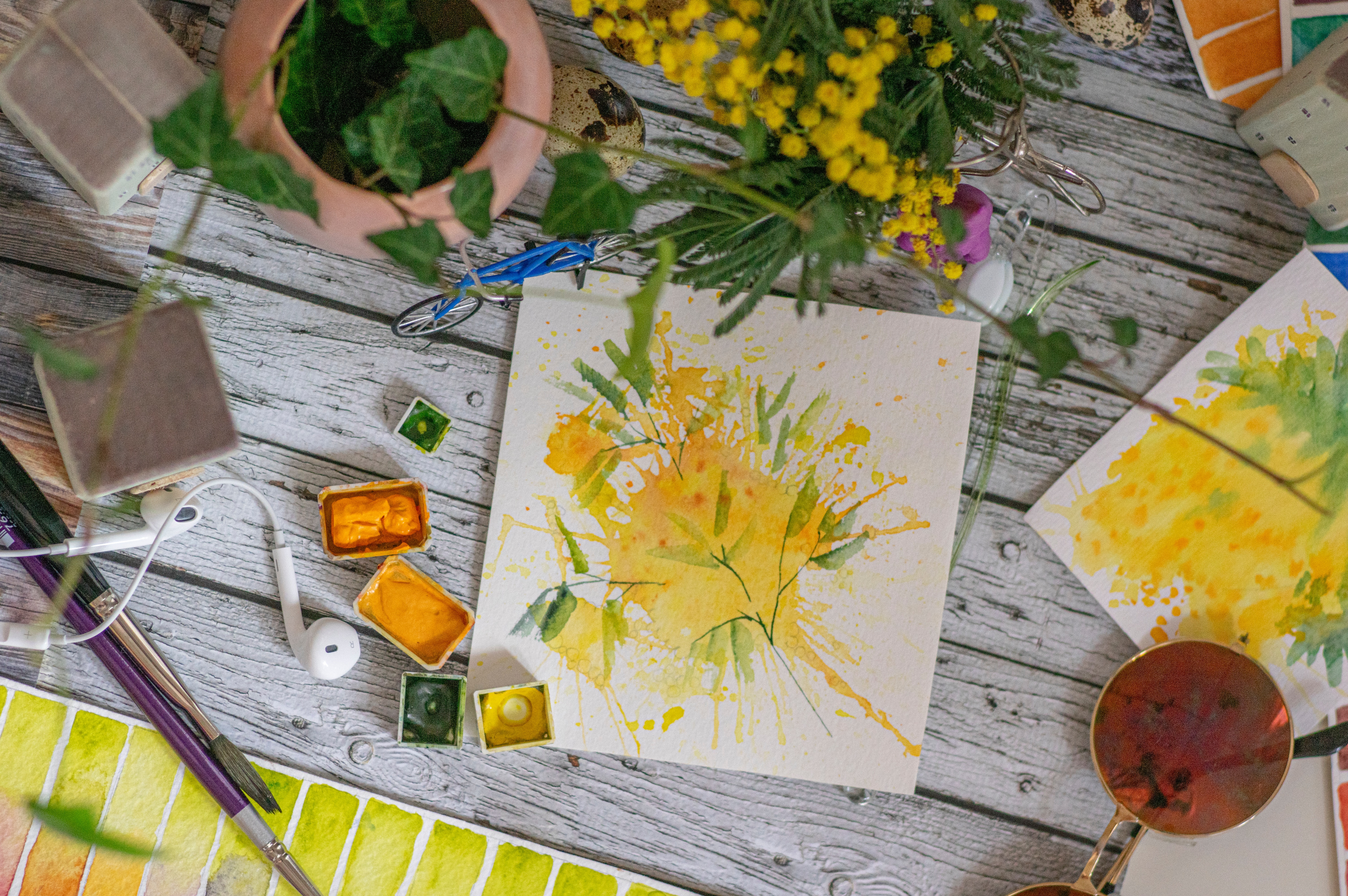 Watercolour painting of yellow flowers